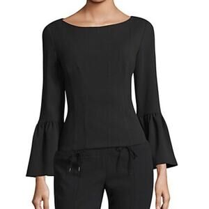 TIBI Black Crepe Boat Neck Bell Sleeves Blouse Top Women's Size 10